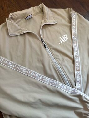 New Balance Cream Zip-Front Track Jacket with Logo Tape